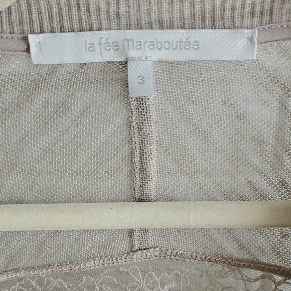 La Fée Maraboutée Women's Chic Beige Linen Blend Lace Detail Cardigan Size S - Picture 2 of 12